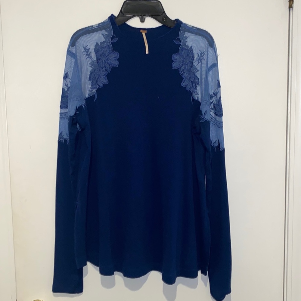 Free people blue sweater with cutout shoulders